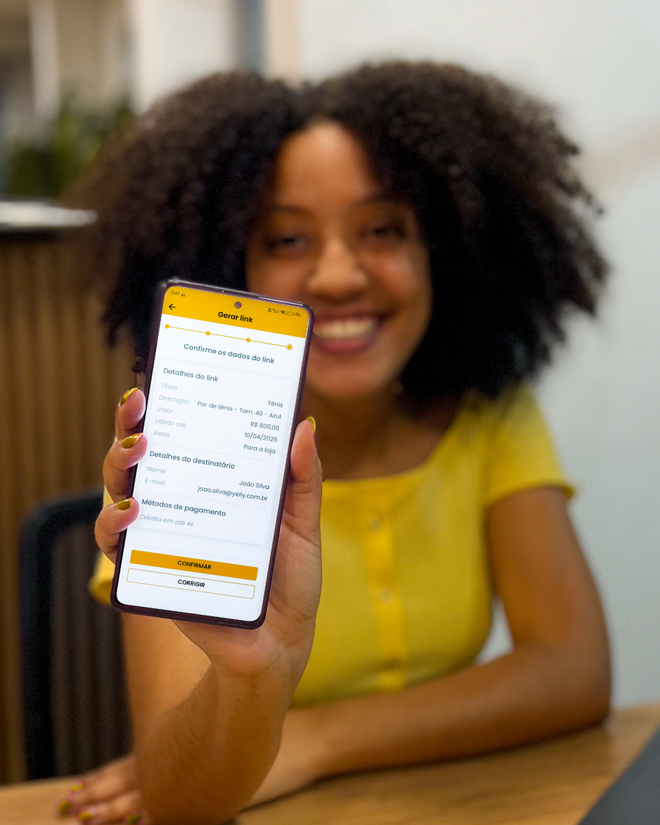 Cliente usando o Link de Pagamento Yelly