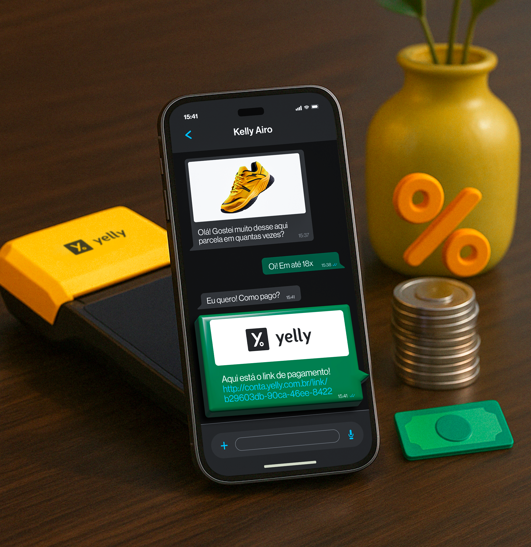Link de Pagamento Yelly aberto no celular