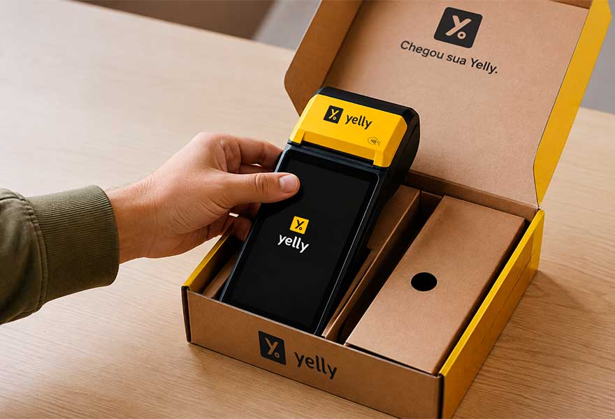 Maquininha Yelly Smart com comprovante de venda impresso