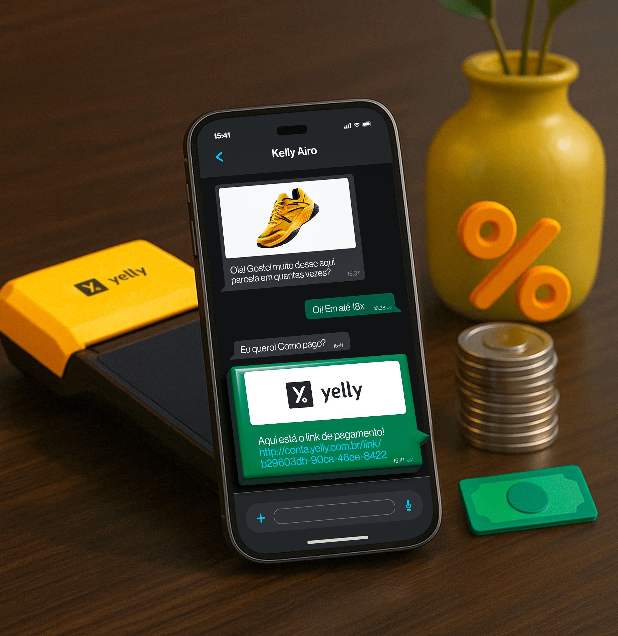 Link de Pagamento Yelly aberto no celular