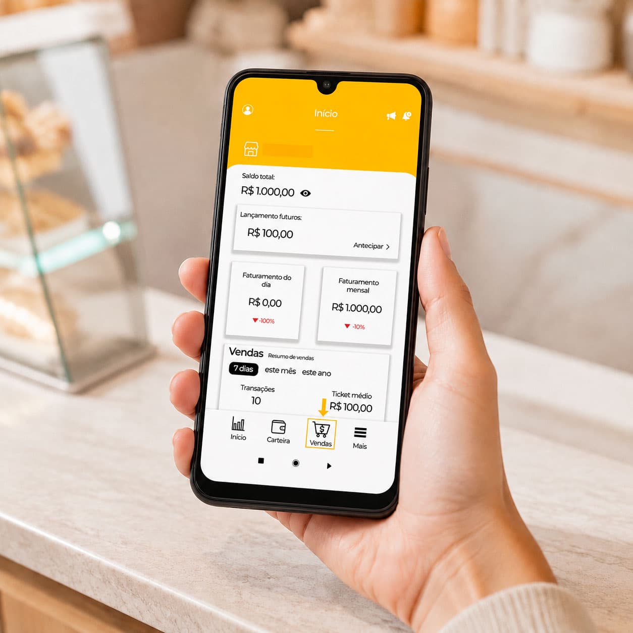 Celular exibindo a Conta Yelly